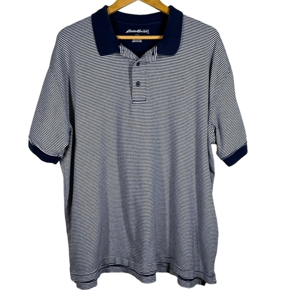 Eddie Bauer Short Sleeve Classic Polo in Navy Stripe XXL